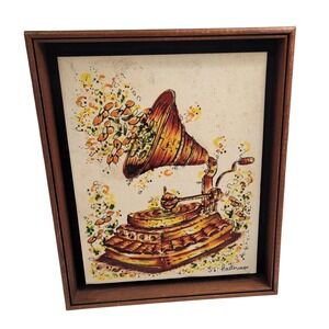 Ed Halterman Original Drawing Framed Vintage Phonograph Music Art